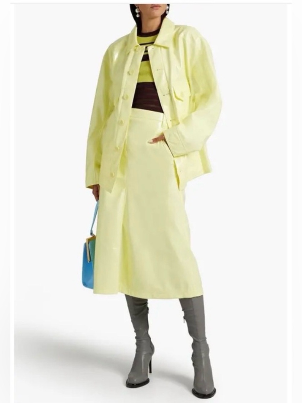 Tibi Faux Patent Leather A-Line Maxi Skirt Canary Yellow Size 2
